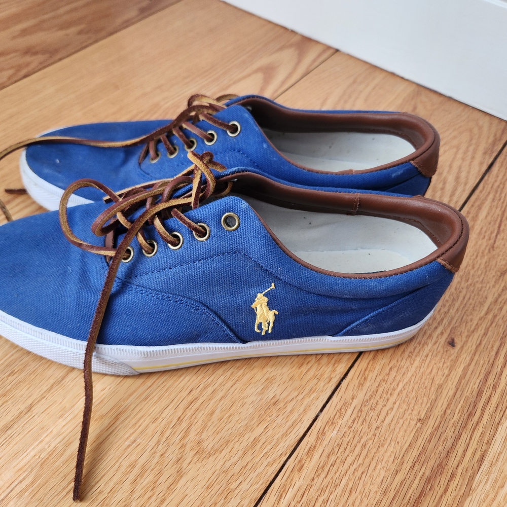 Polo by Ralph Lauren Men's Blue Sneakers with Brown Trim Size 11